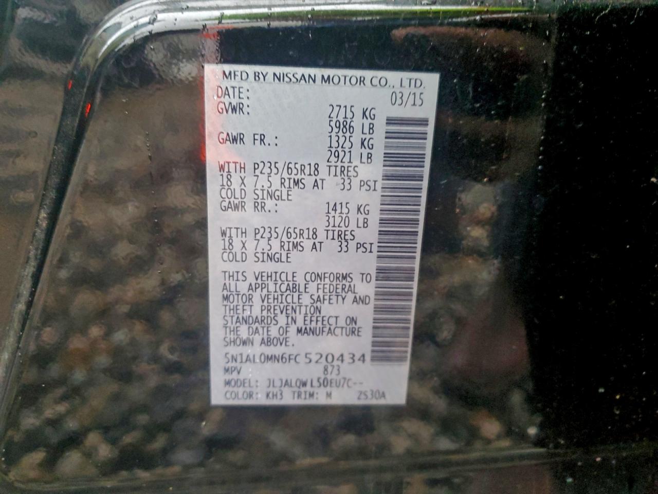 2015 Infiniti Qx60 VIN: 5N1AL0MN6FC520434 Lot: 94291715