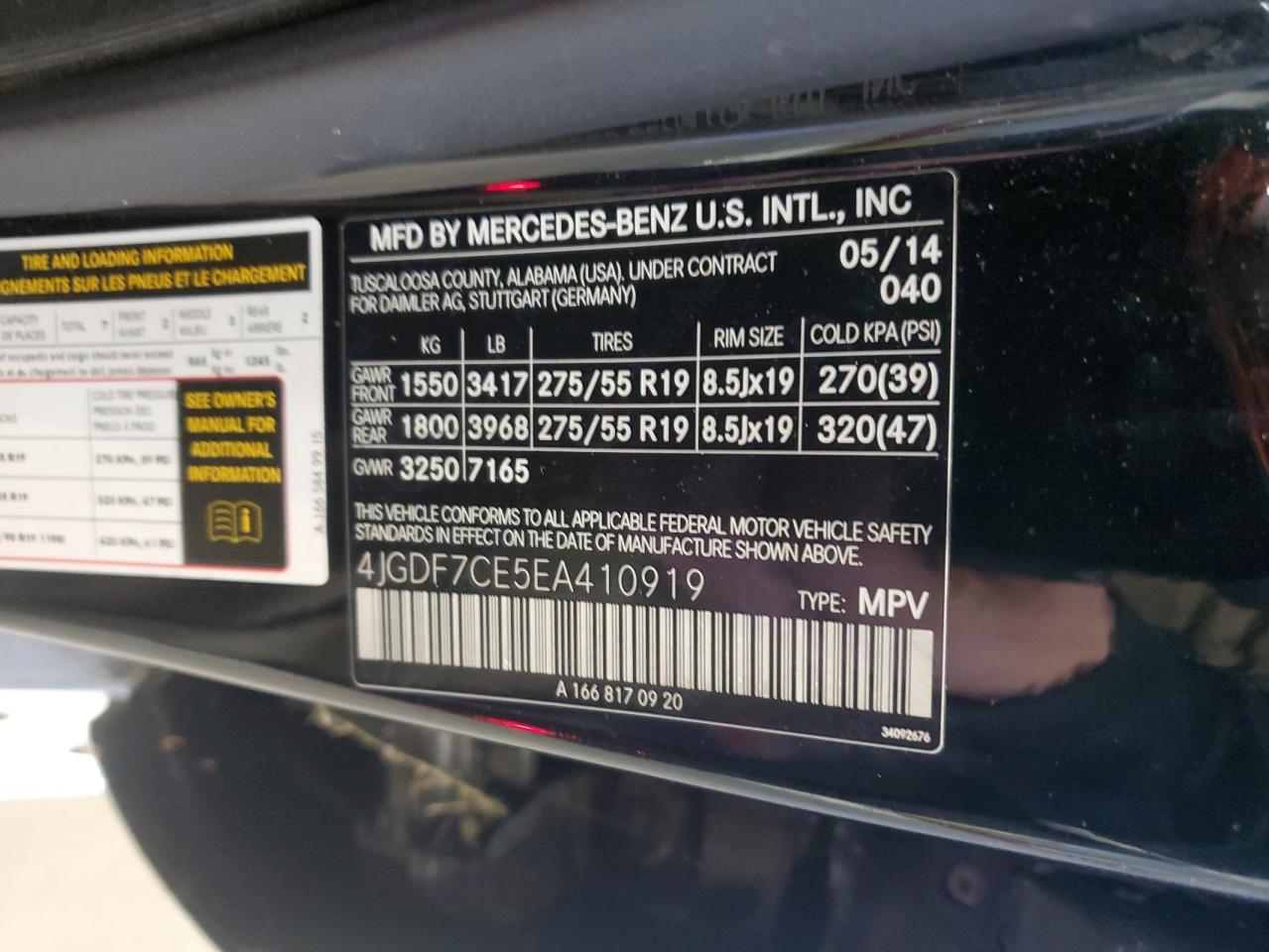 2014 Mercedes-Benz Gl 450 4Matic VIN: 4JGDF7CE5EA410919 Lot: 90696725