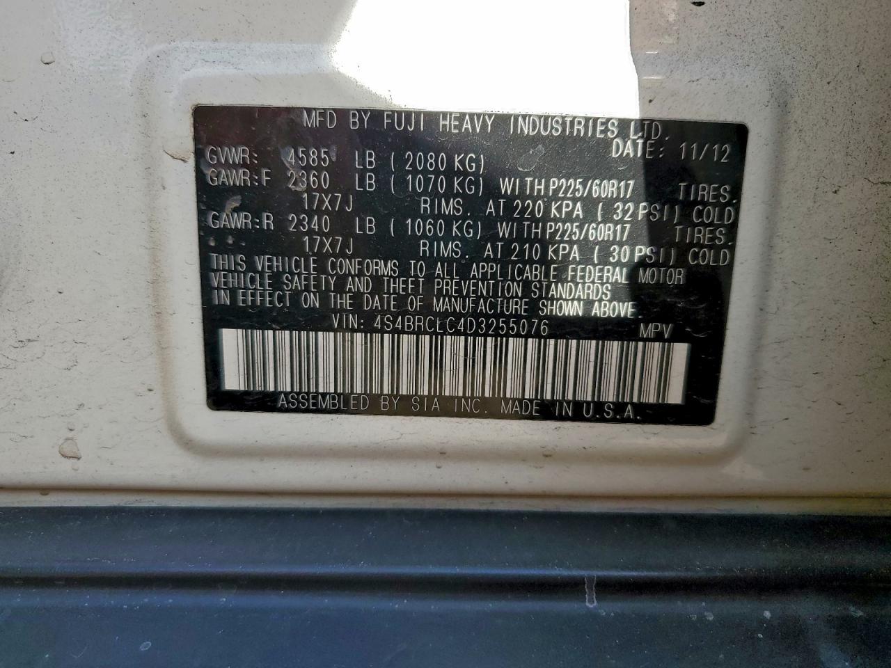 2013 Subaru Outback 2.5I Limited VIN: 4S4BRCLC4D3255076 Lot: 93849365