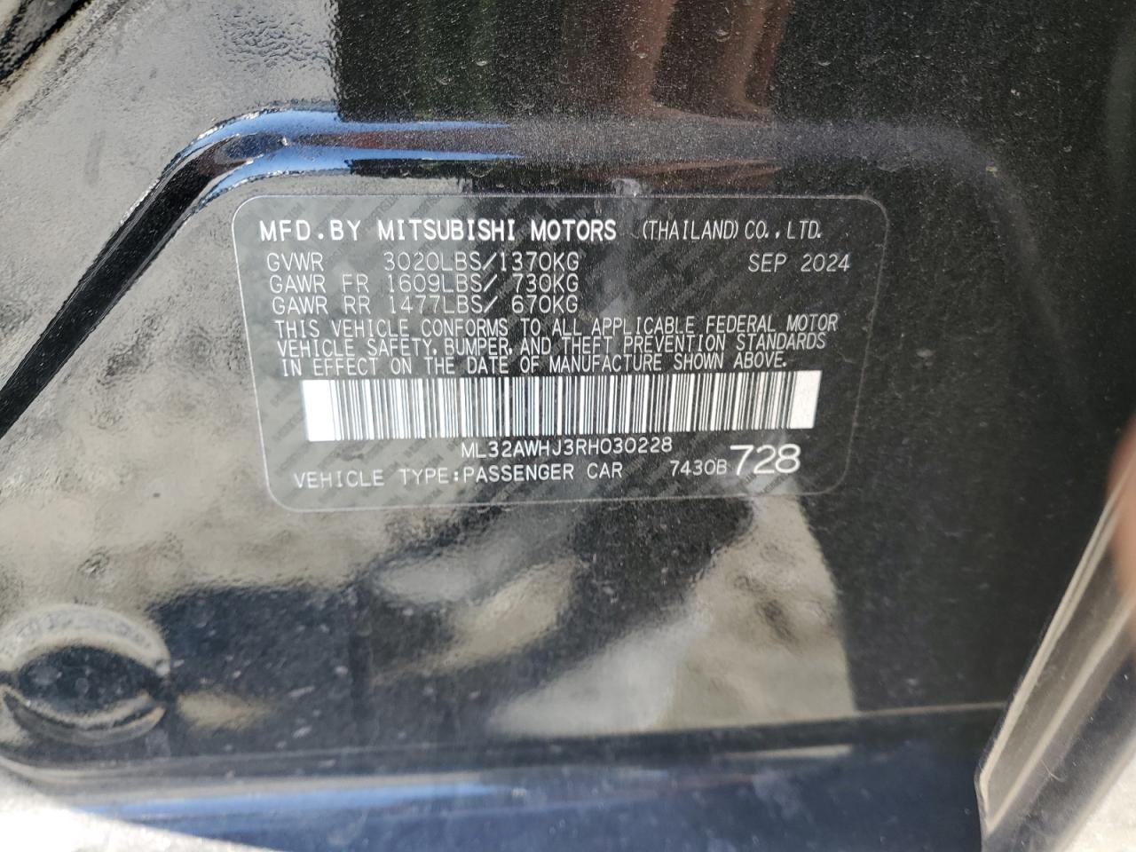 2024 Mitsubishi Mirage Se VIN: ML32AWHJ3RH030228 Lot: 91917885