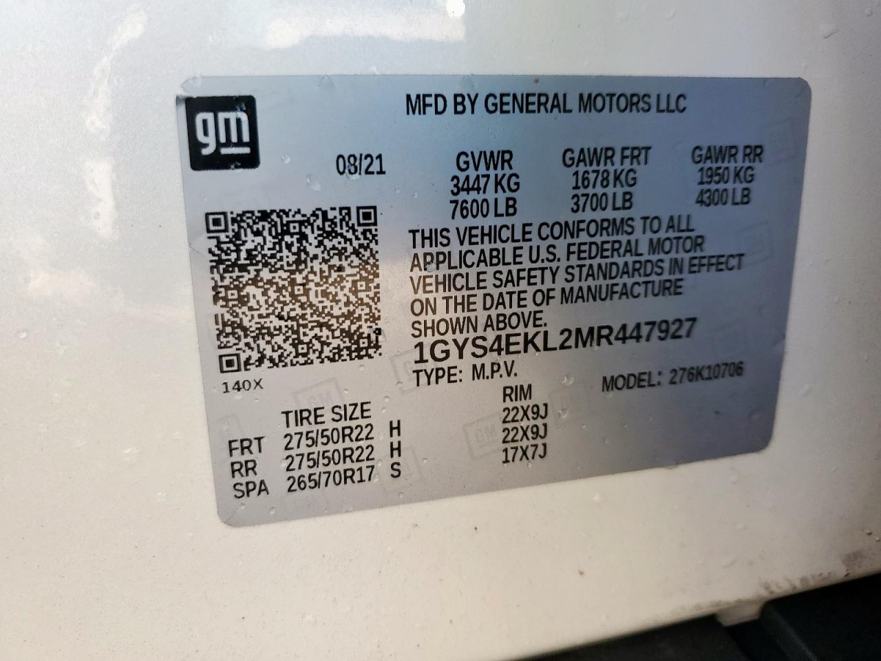 2021 Cadillac Escalade Sport VIN: 1GYS4EKL2MR447927 Lot: 91531925