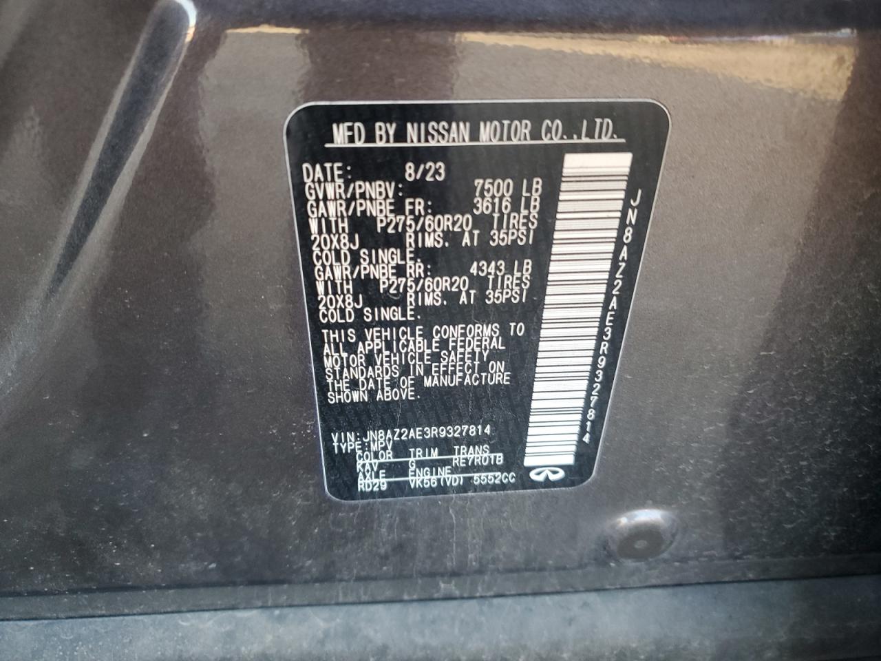 2024 Infiniti Qx80 Luxe VIN: JN8AZ2AE3R9327814 Lot: 91660215