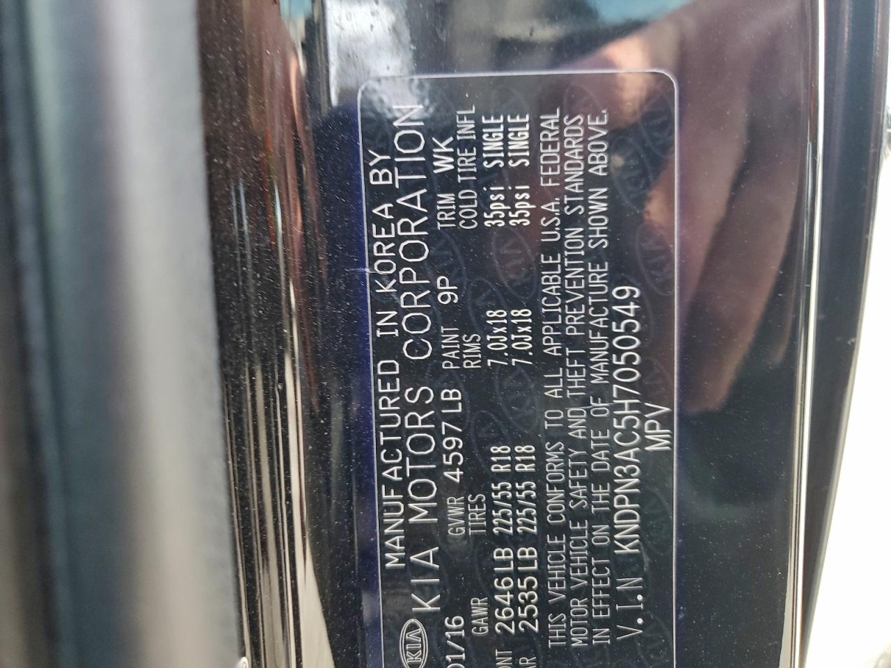 2017 Kia Sportage Ex VIN: KNDPN3AC5H7050549 Lot: 93930485