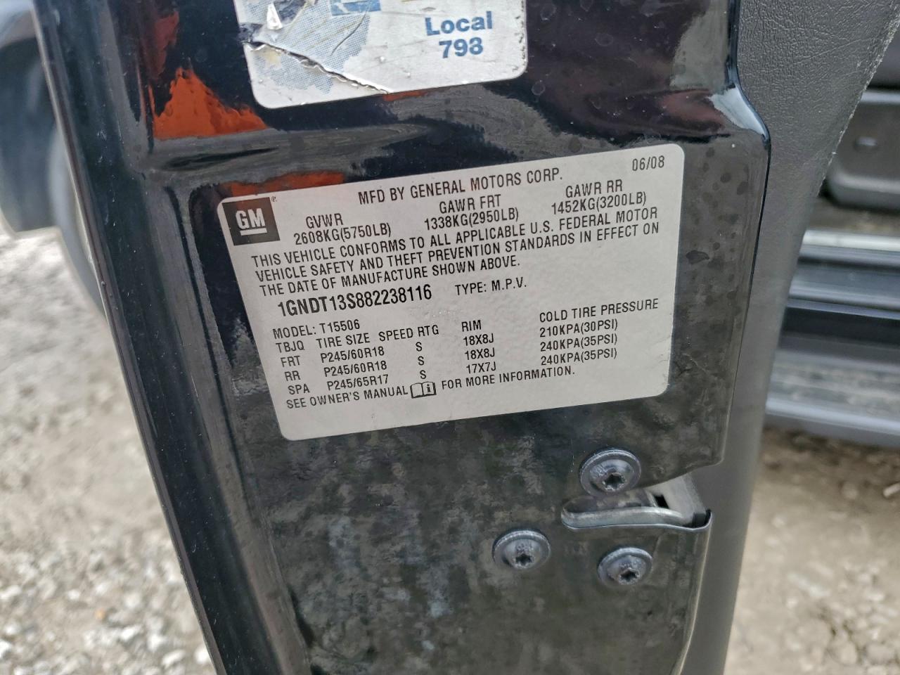 2008 Chevrolet Trailblazer Ls VIN: 1GNDT13S882238116 Lot: 93944275