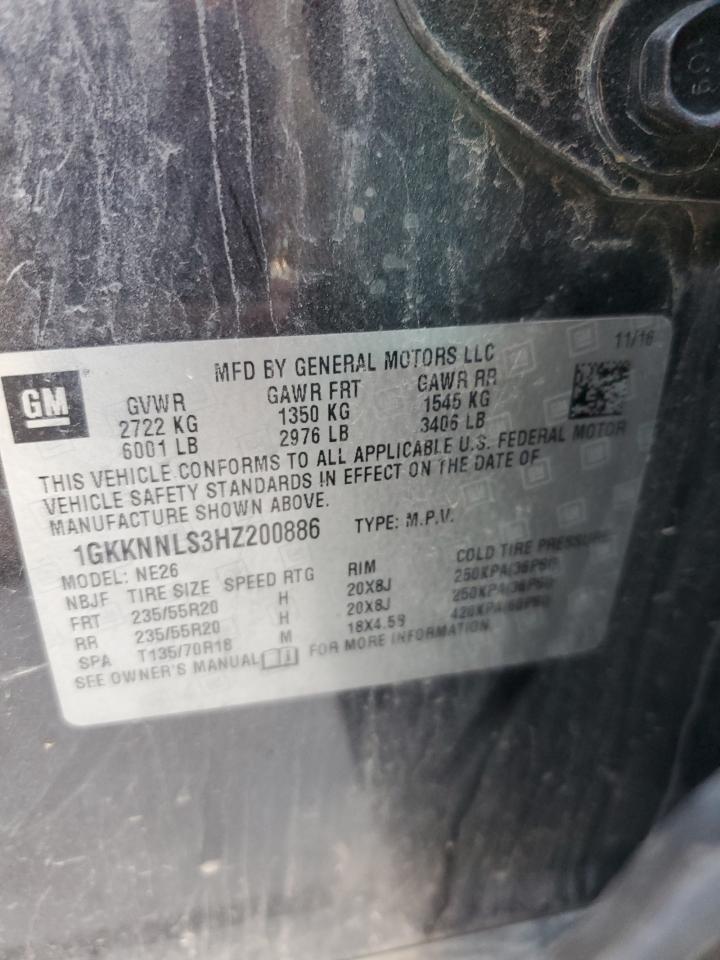 2017 GMC Acadia Slt-2 VIN: 1GKKNNLS3HZ200886 Lot: 92191045