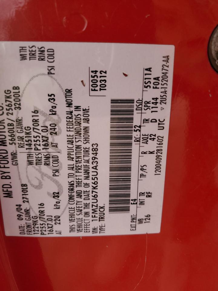 2005 Ford Explorer Sport Trac VIN: 1FMZU67K65UA39483 Lot: 92754235