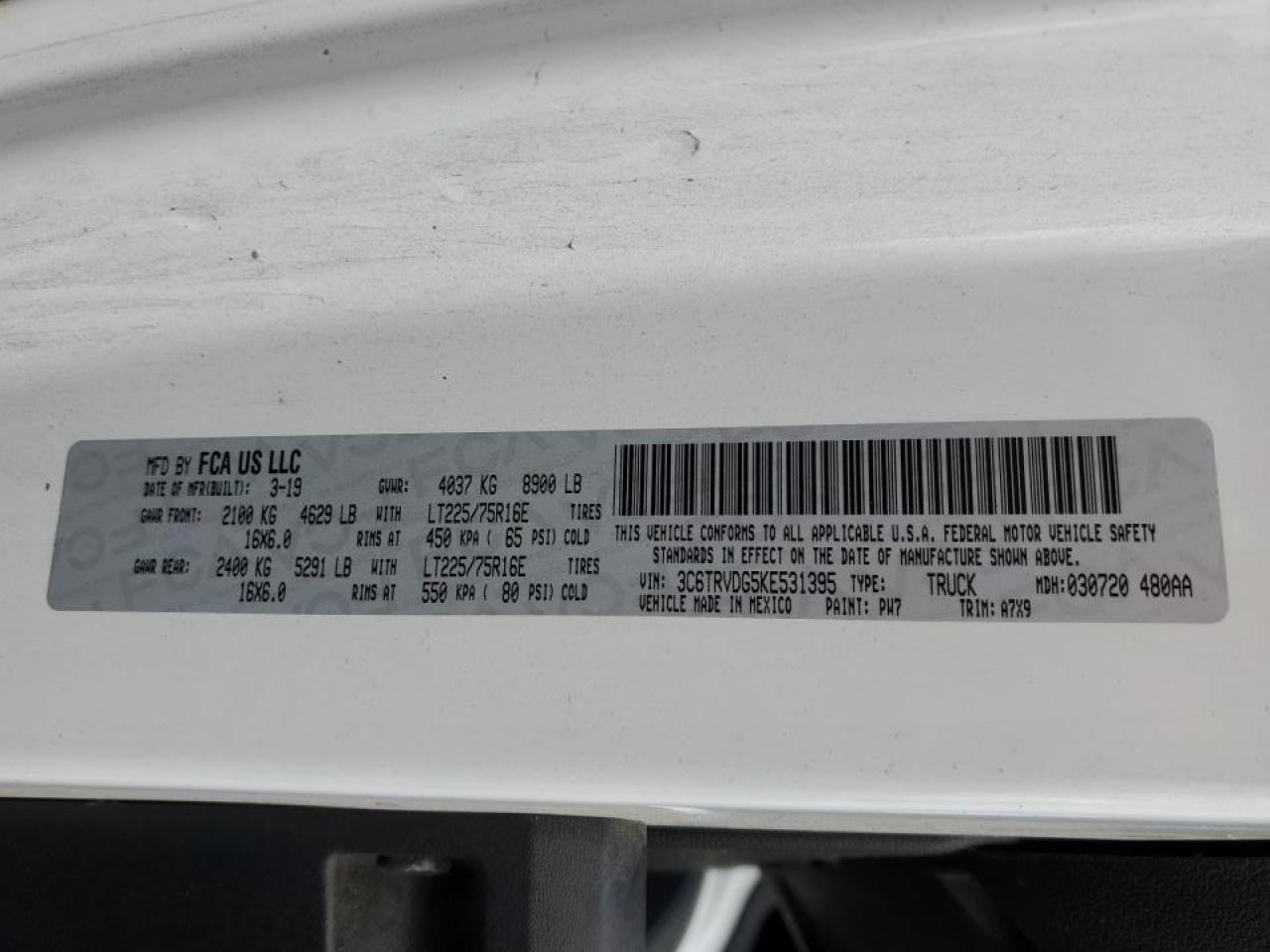 2019 Ram Promaster 2500 Delivery Van VIN: 3C6TRVDG5KE531395 Lot: 92042025