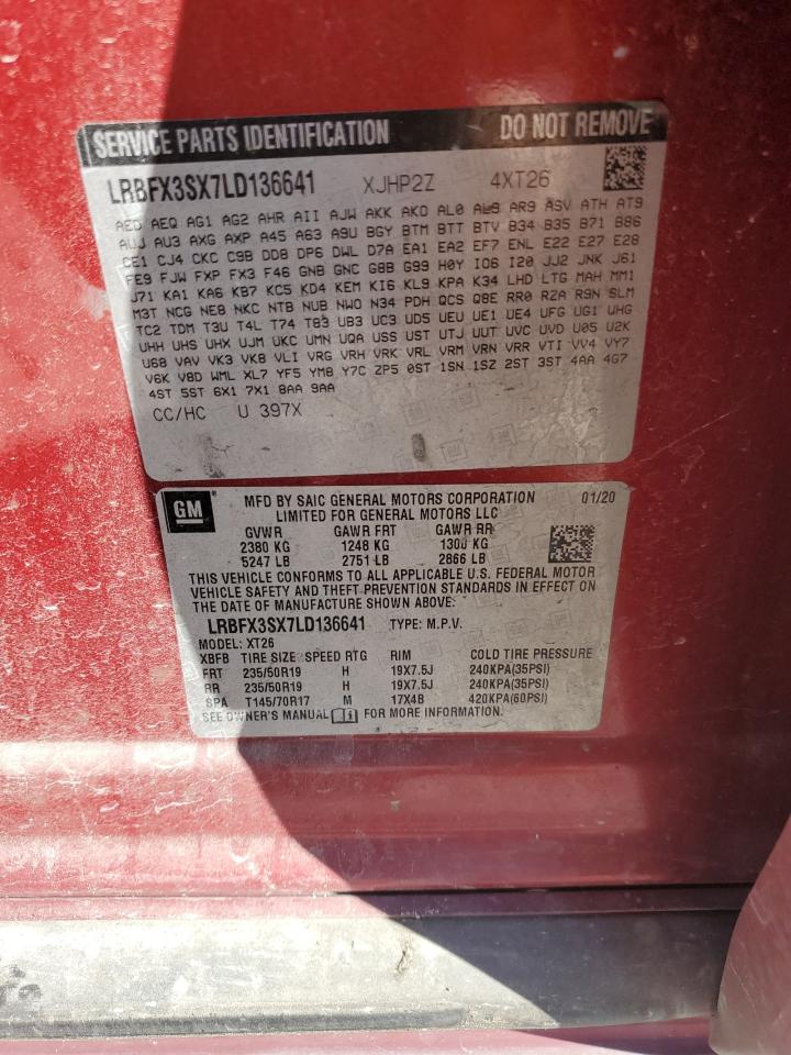 2020 Buick Envision Premium VIN: LRBFX3SX7LD136641 Lot: 92431915