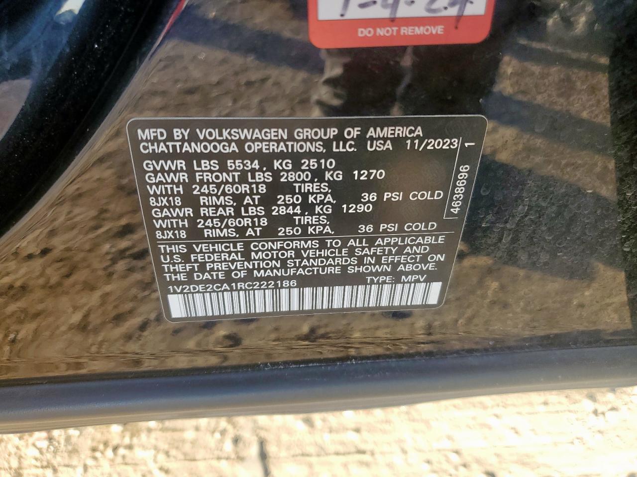 2024 Volkswagen Atlas Cross Sport Se VIN: 1V2DE2CA1RC222186 Lot: 91508925