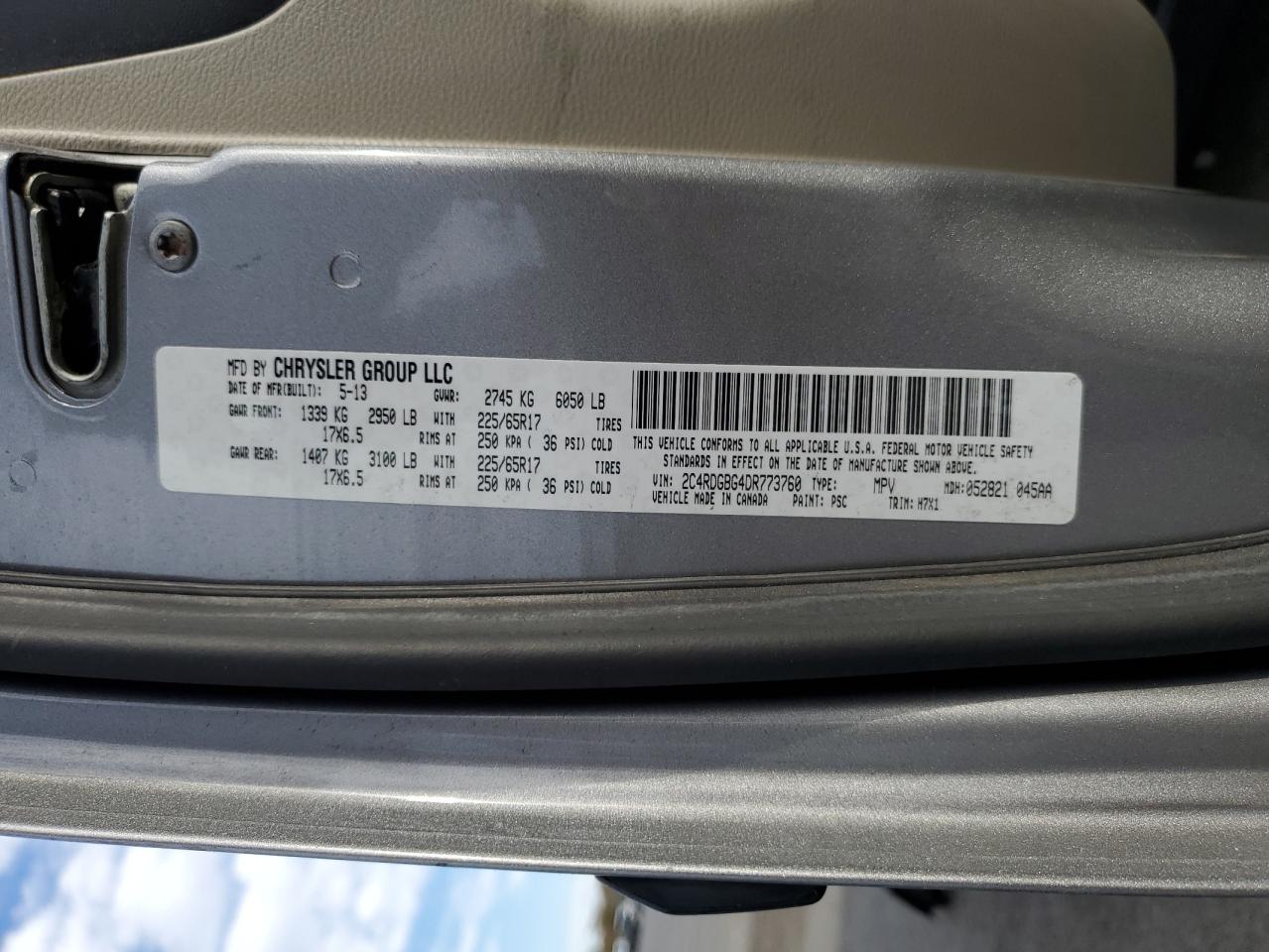 2013 Dodge Grand Caravan Se VIN: 2C4RDGBG4DR773760 Lot: 91525765