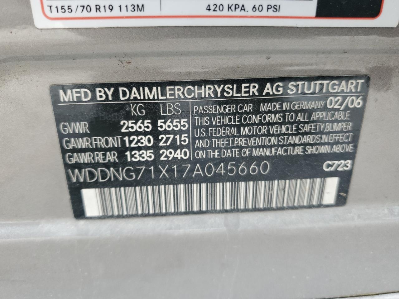 2007 Mercedes-Benz S 550 VIN: WDDNG71X17A045660 Lot: 93249545