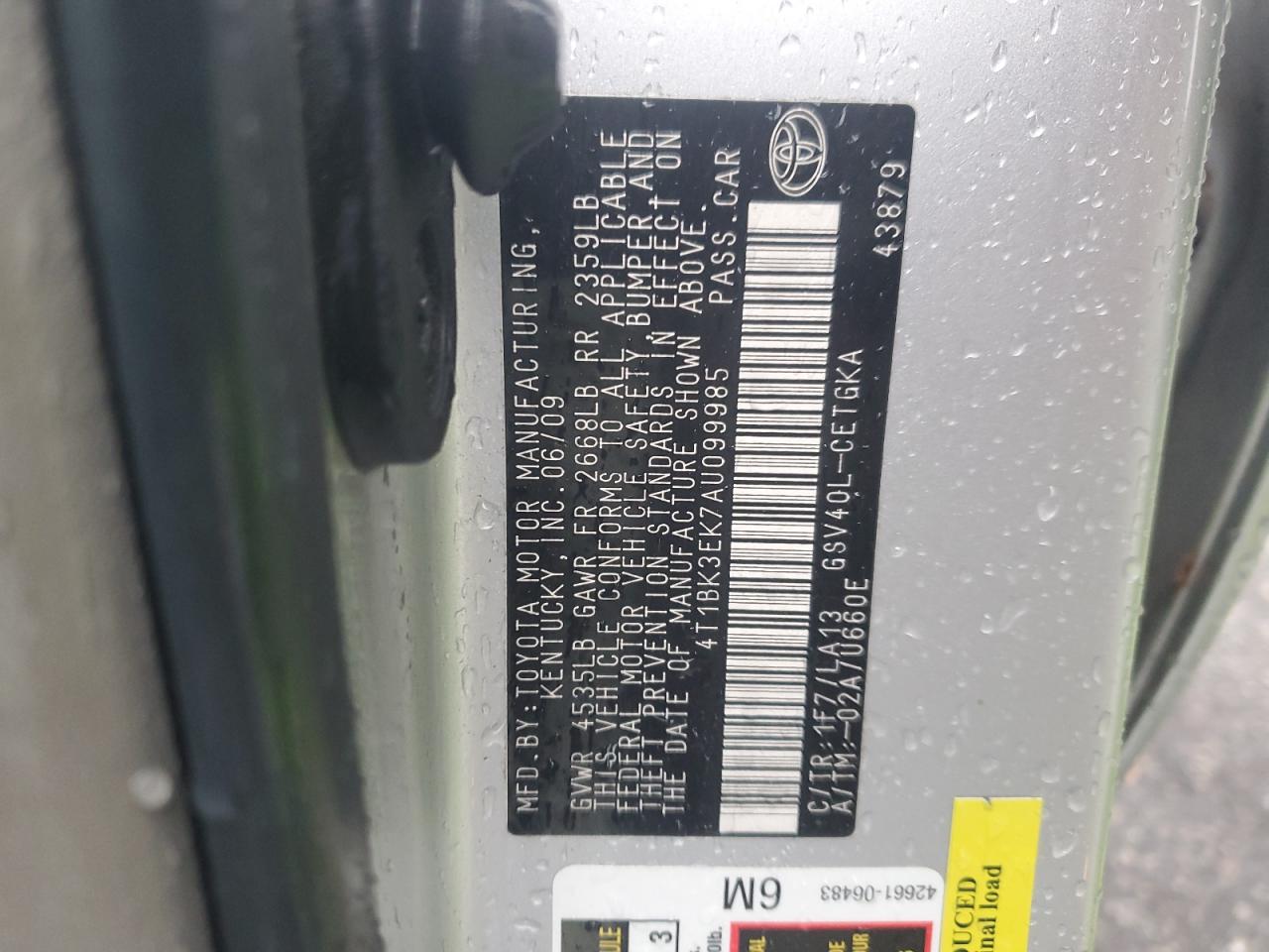 2010 Toyota Camry Se VIN: 4T1BK3EK7AU099985 Lot: 93554395