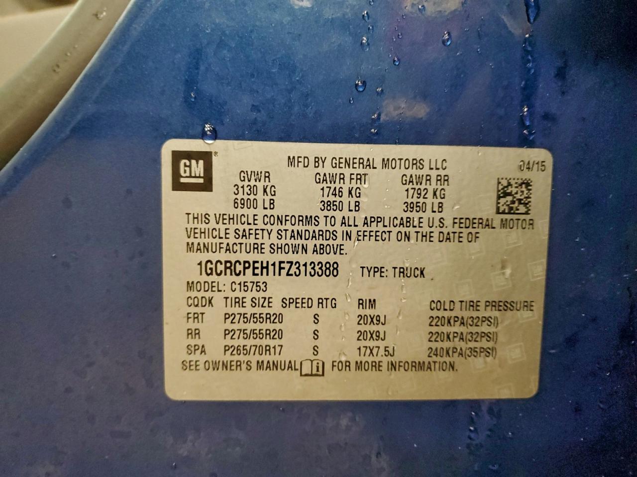 2015 Chevrolet Silverado C1500 VIN: 1GCRCPEH1FZ313388 Lot: 93678065