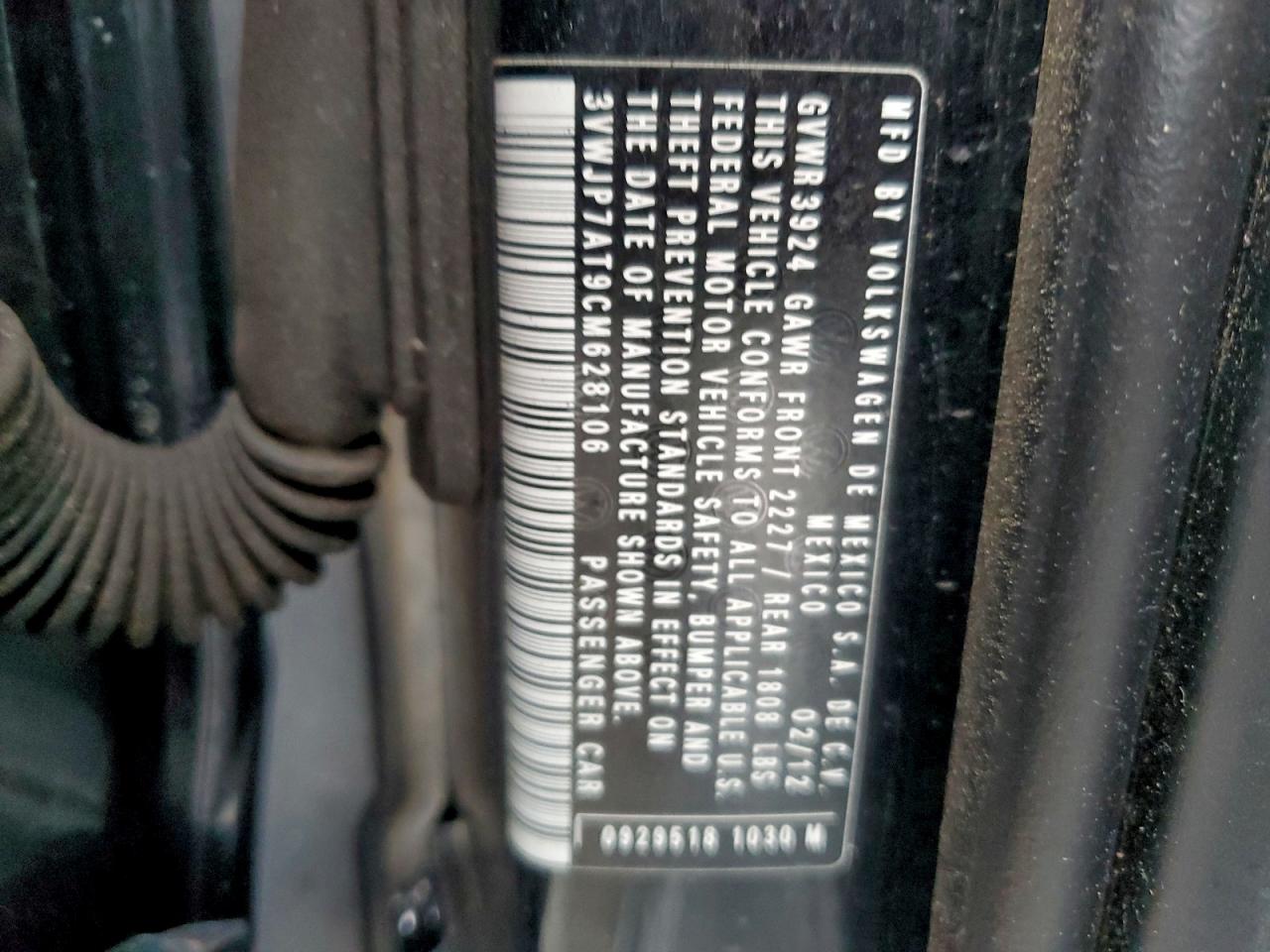 2012 Volkswagen Beetle VIN: 3VWJP7AT9CM628106 Lot: 94409005