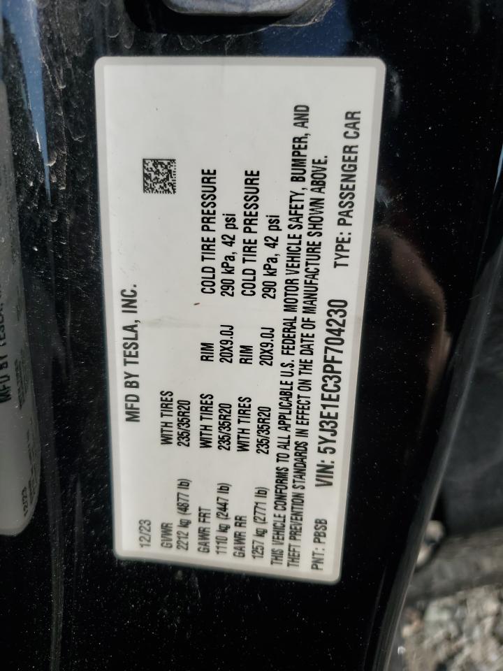 2023 Tesla Model 3 VIN: 5YJ3E1EC3PF704230 Lot: 91582305