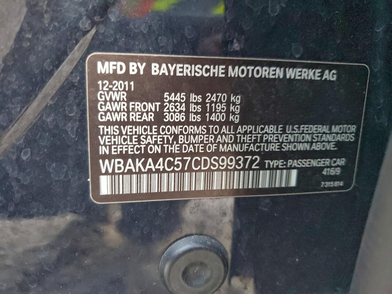 2012 BMW 740 I VIN: WBAKA4C57CDS99372 Lot: 94963255