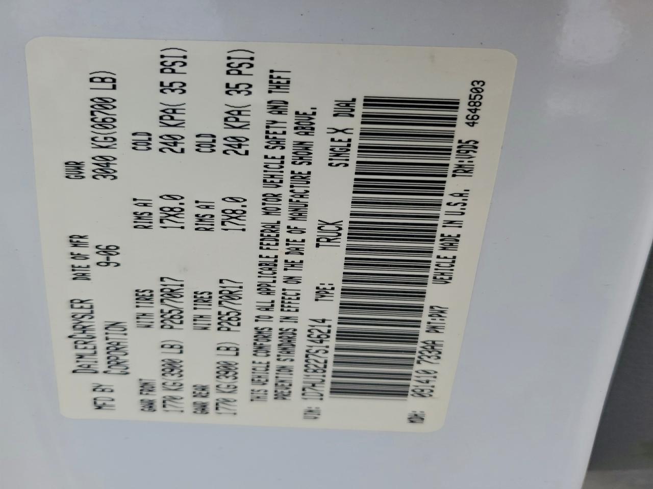 2007 Dodge Ram 1500 St VIN: 1D7HU18227S146214 Lot: 94389465