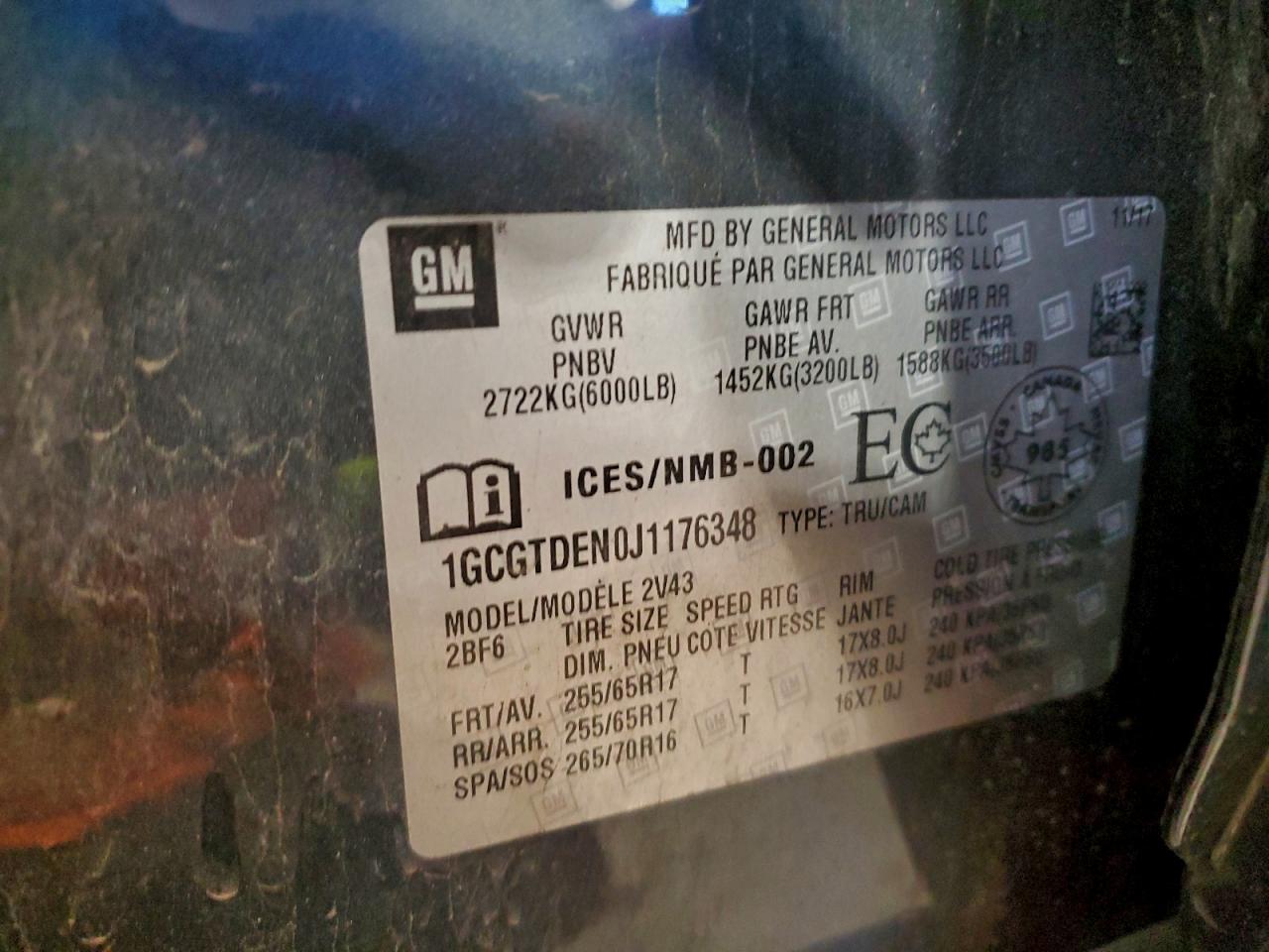 2018 Chevrolet Colorado Z71 VIN: 1GCGTDEN0J1176348 Lot: 94196675