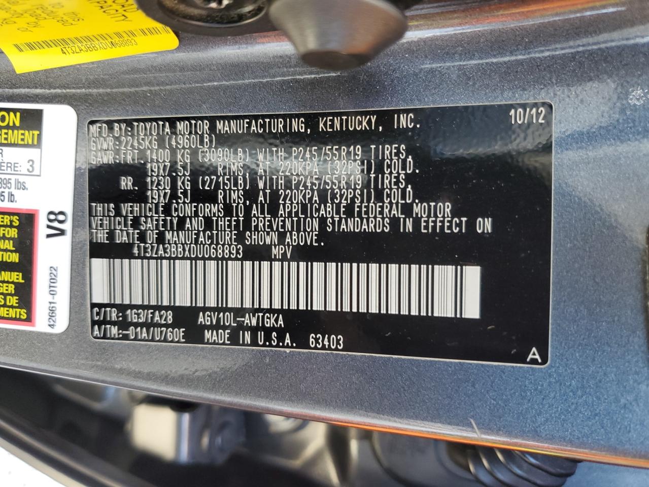 2013 Toyota Venza Le VIN: 4T3ZA3BBXDU068893 Lot: 93268605