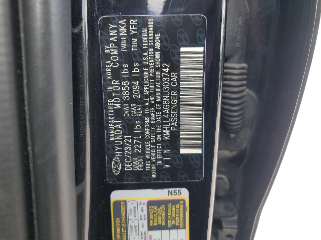 2022 Hyundai Elantra Se VIN: KMHLL4AG8NU303742 Lot: 91771485