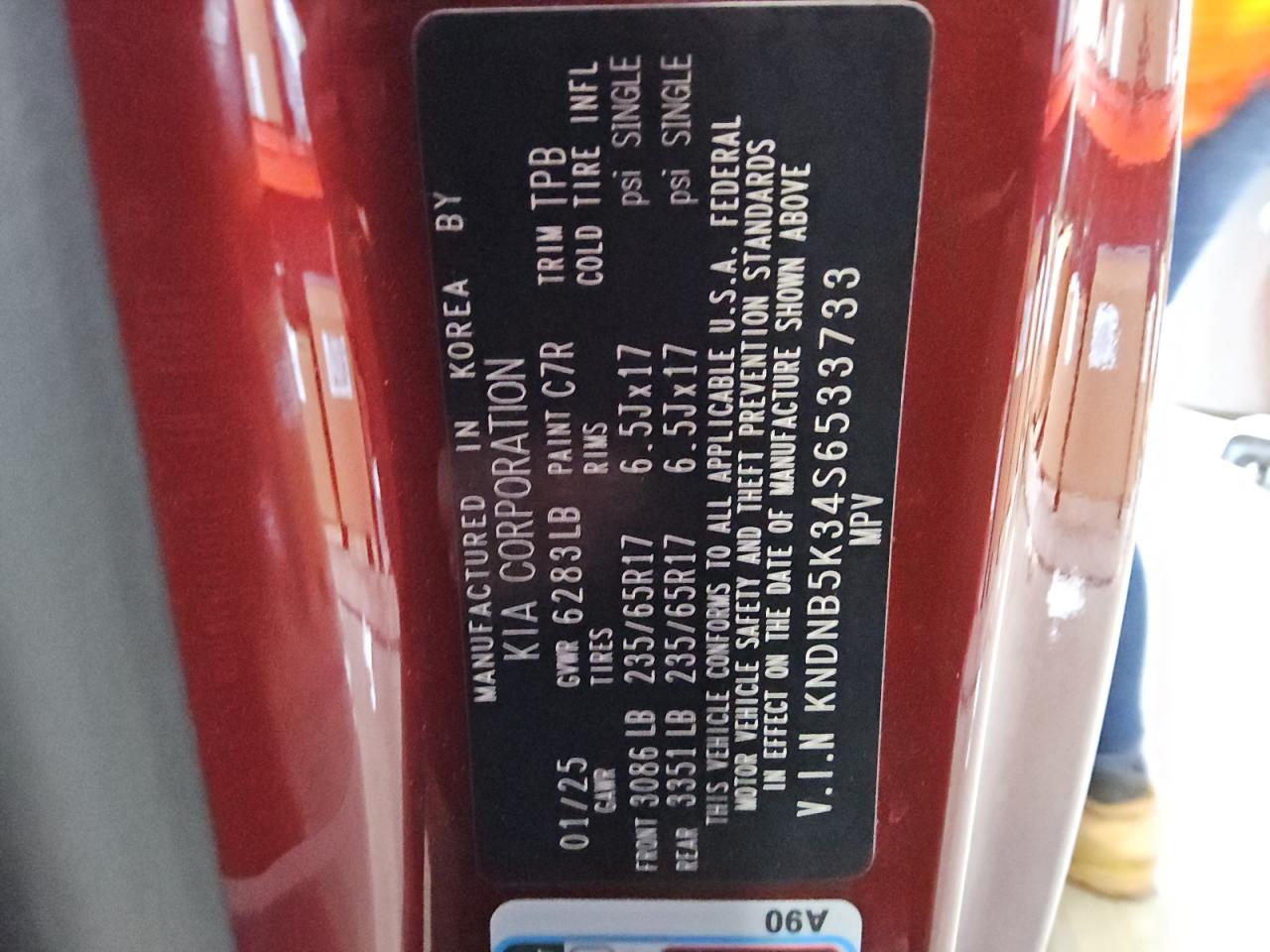 2025 Kia Carnival Lx VIN: KNDNB5K34S6533733 Lot: 91716245