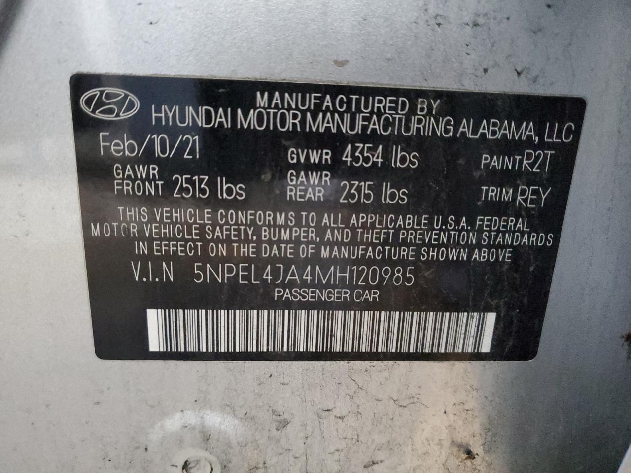 2021 Hyundai Sonata Sel VIN: 5NPEL4JA4MH120985 Lot: 92917845