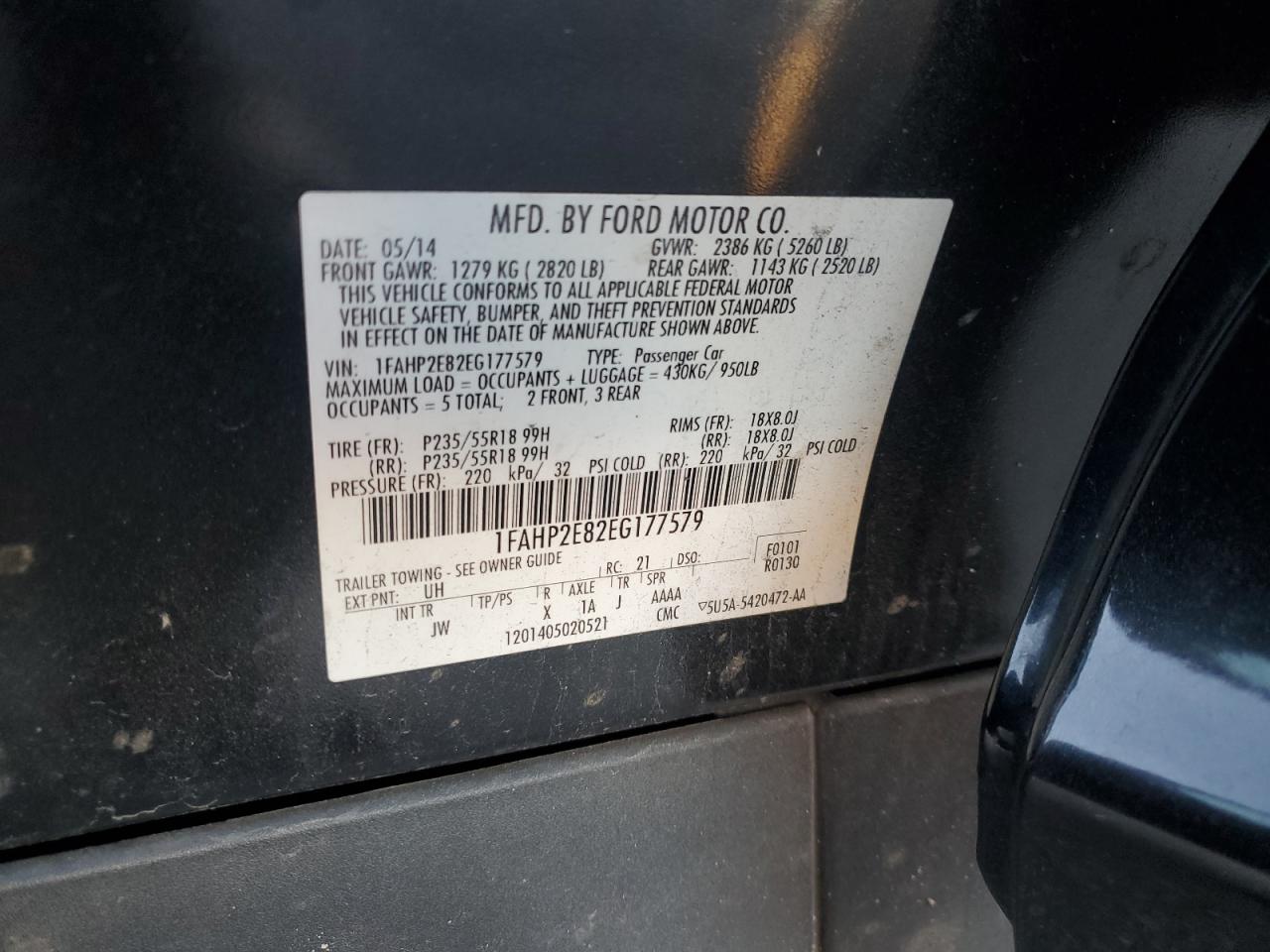 2014 Ford Taurus Sel VIN: 1FAHP2E82EG177579 Lot: 92167945