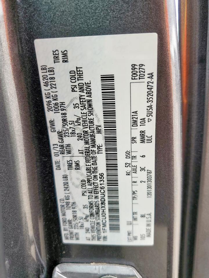 2013 Ford Escape Sel VIN: 1FMCU0HX8DUC61356 Lot: 92632485