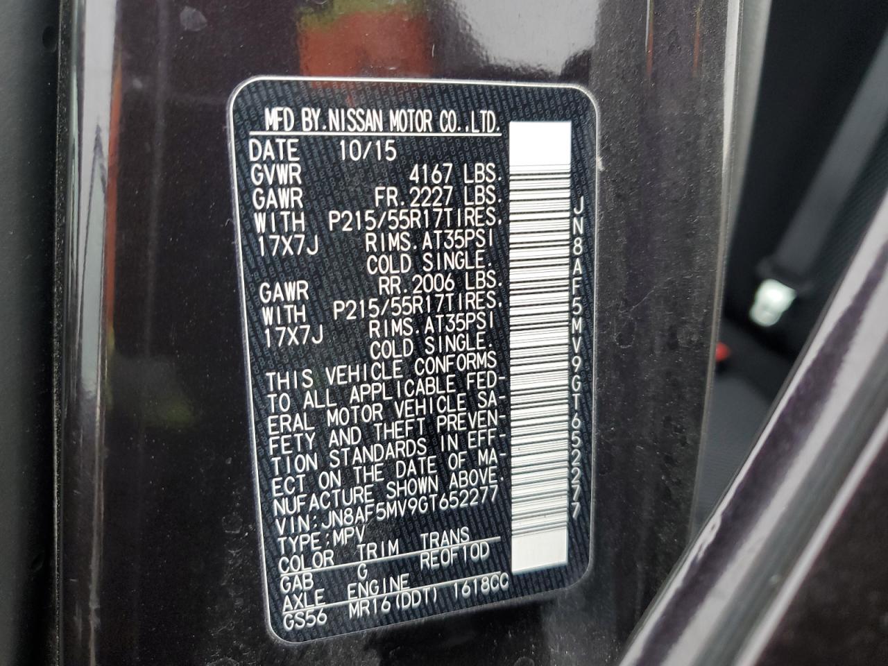 2016 Nissan Juke S VIN: JN8AF5MV9GT652277 Lot: 91510965