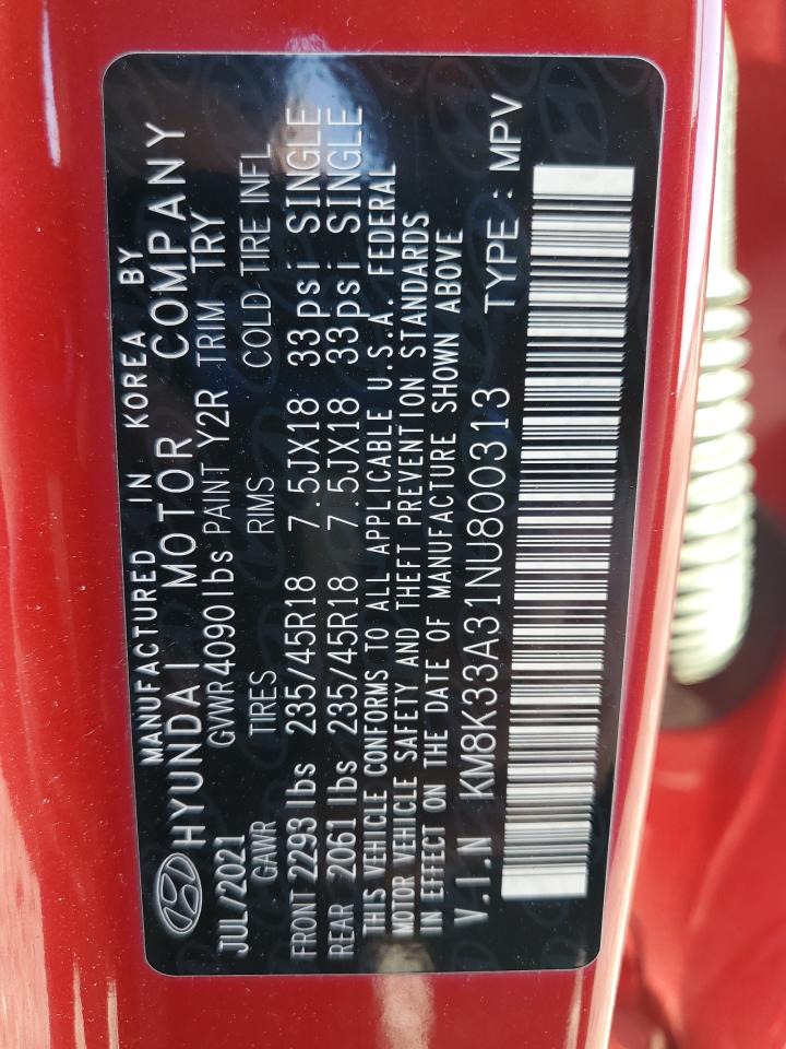 2022 Hyundai Kona N Line VIN: KM8K33A31NU800313 Lot: 91337015