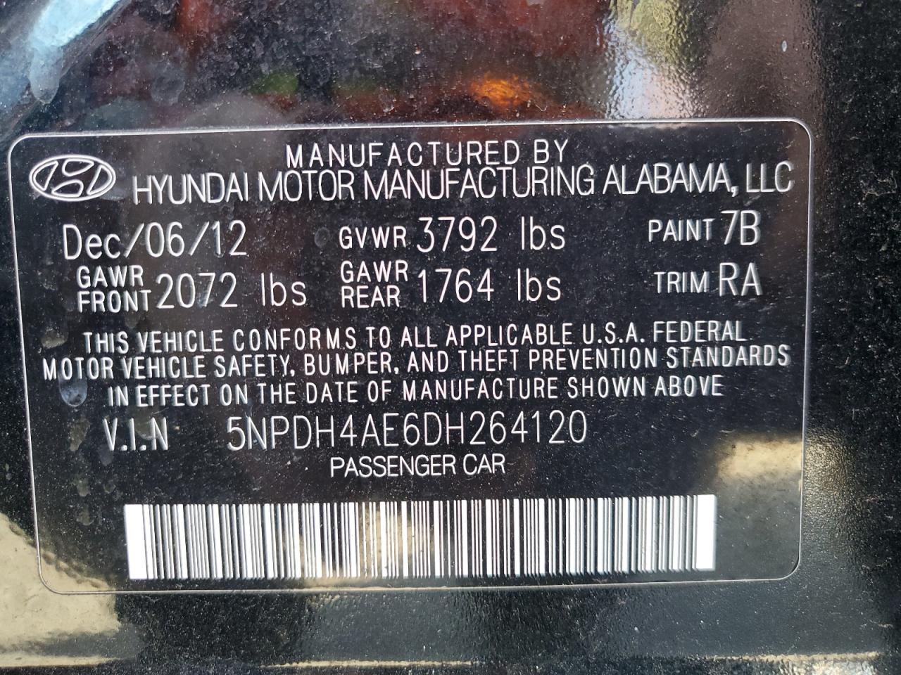 2013 Hyundai Elantra Gls VIN: 5NPDH4AE6DH264120 Lot: 92671355