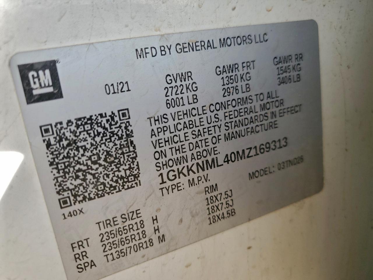 2021 GMC Acadia Slt VIN: 1GKKNML40MZ169313 Lot: 93450575