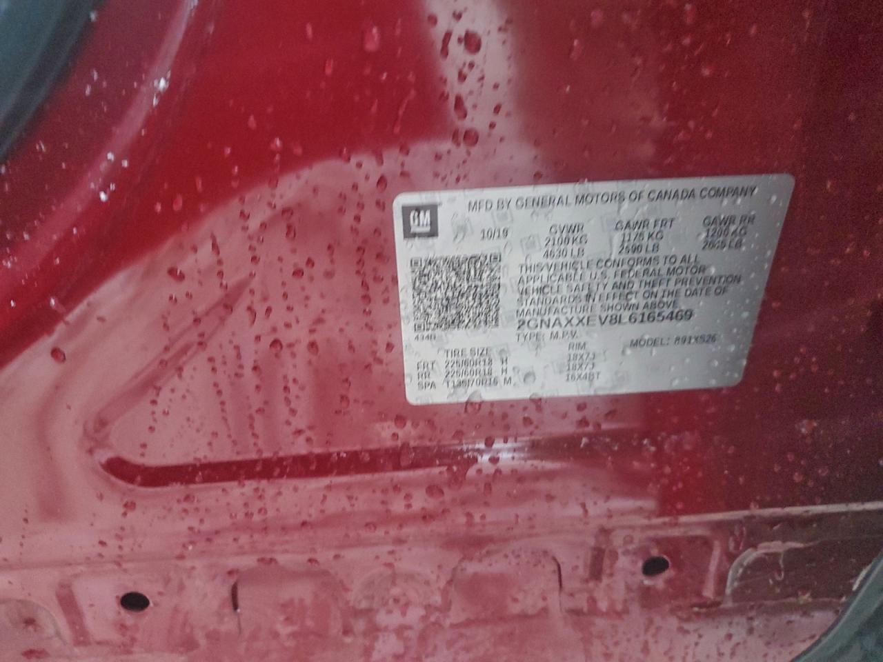 2020 Chevrolet Equinox Premier VIN: 2GNAXXEV8L6165469 Lot: 94516725