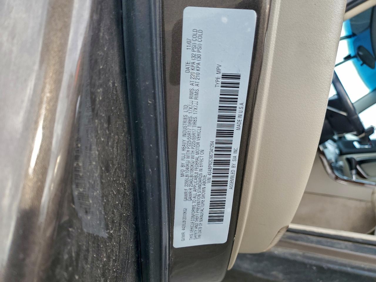 2008 Subaru Outback 2.5I Limited VIN: 4S4BP62C987341264 Lot: 93769465