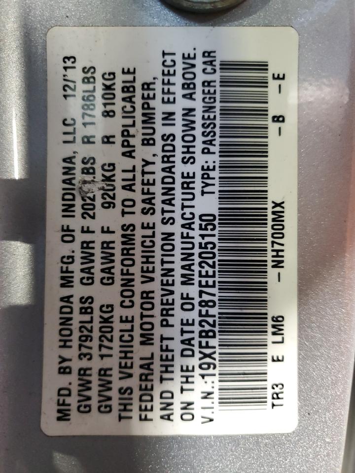 2014 Honda Civic Ex VIN: 19XFB2F87EE205150 Lot: 91842775