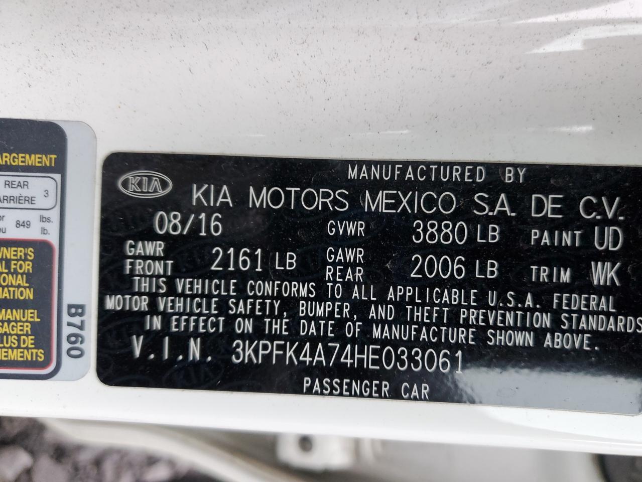 2017 Kia Forte Lx VIN: 3KPFK4A74HE033061 Lot: 92670515