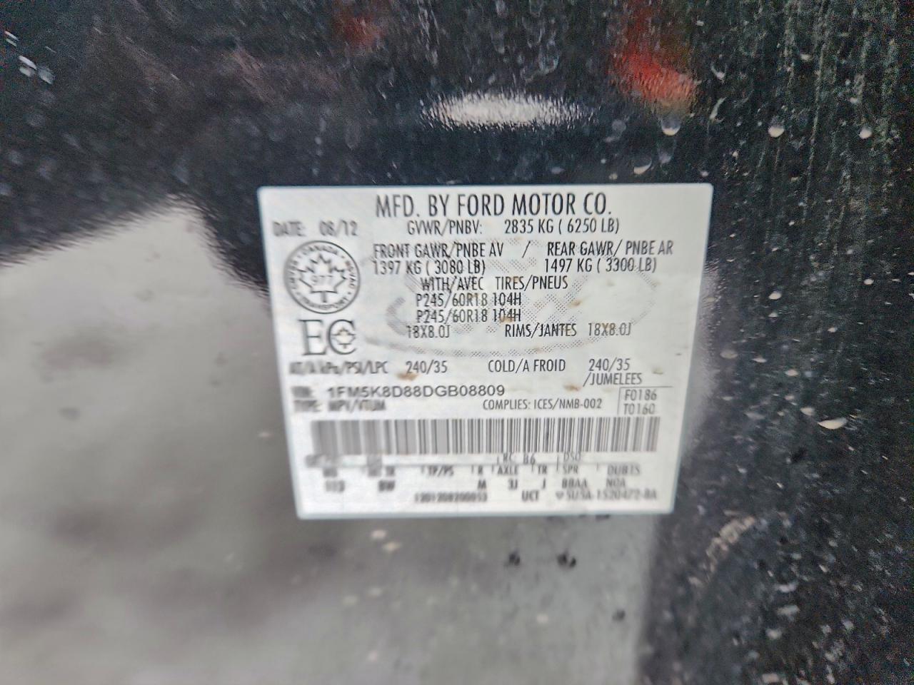 2013 Ford Explorer Xlt VIN: 1FM5K8D88DGB08809 Lot: 94803185