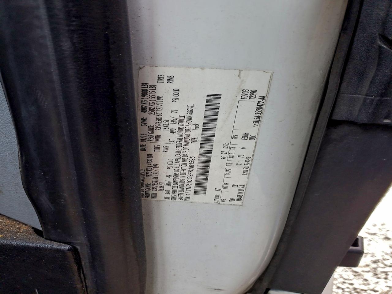 2015 Ford Transit T-250 VIN: 1FTNR1CG9FKA61595 Lot: 93474055