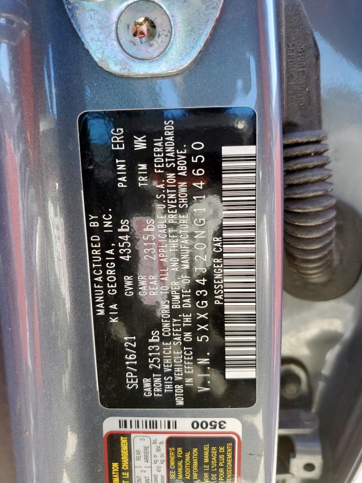 2022 Kia K5 Ex VIN: 5XXG34J20NG114650 Lot: 92526085