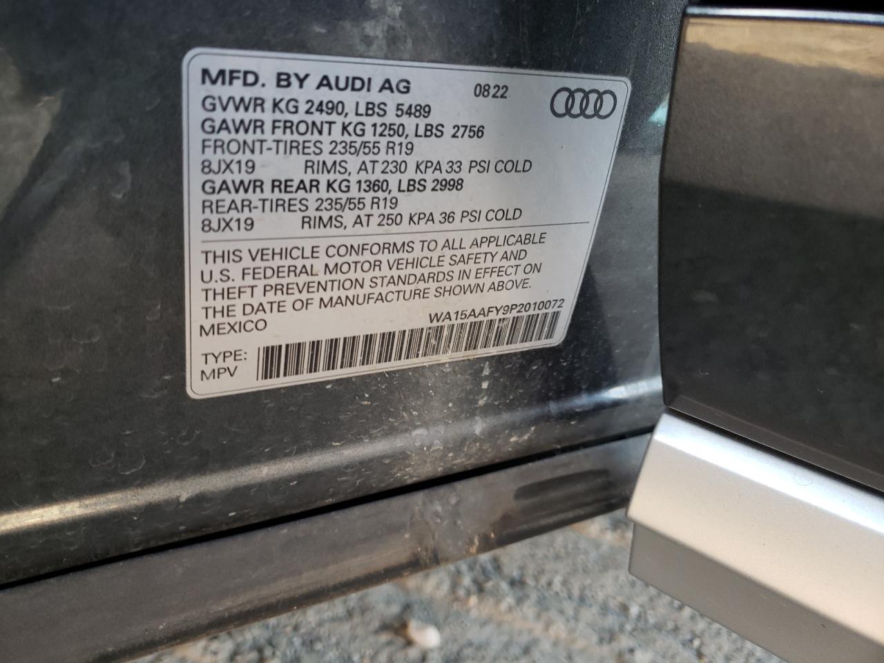 2023 Audi Q5 Sportback Prm Pls 45 VIN: WA15AAFY9P2010072 Lot: 93539085