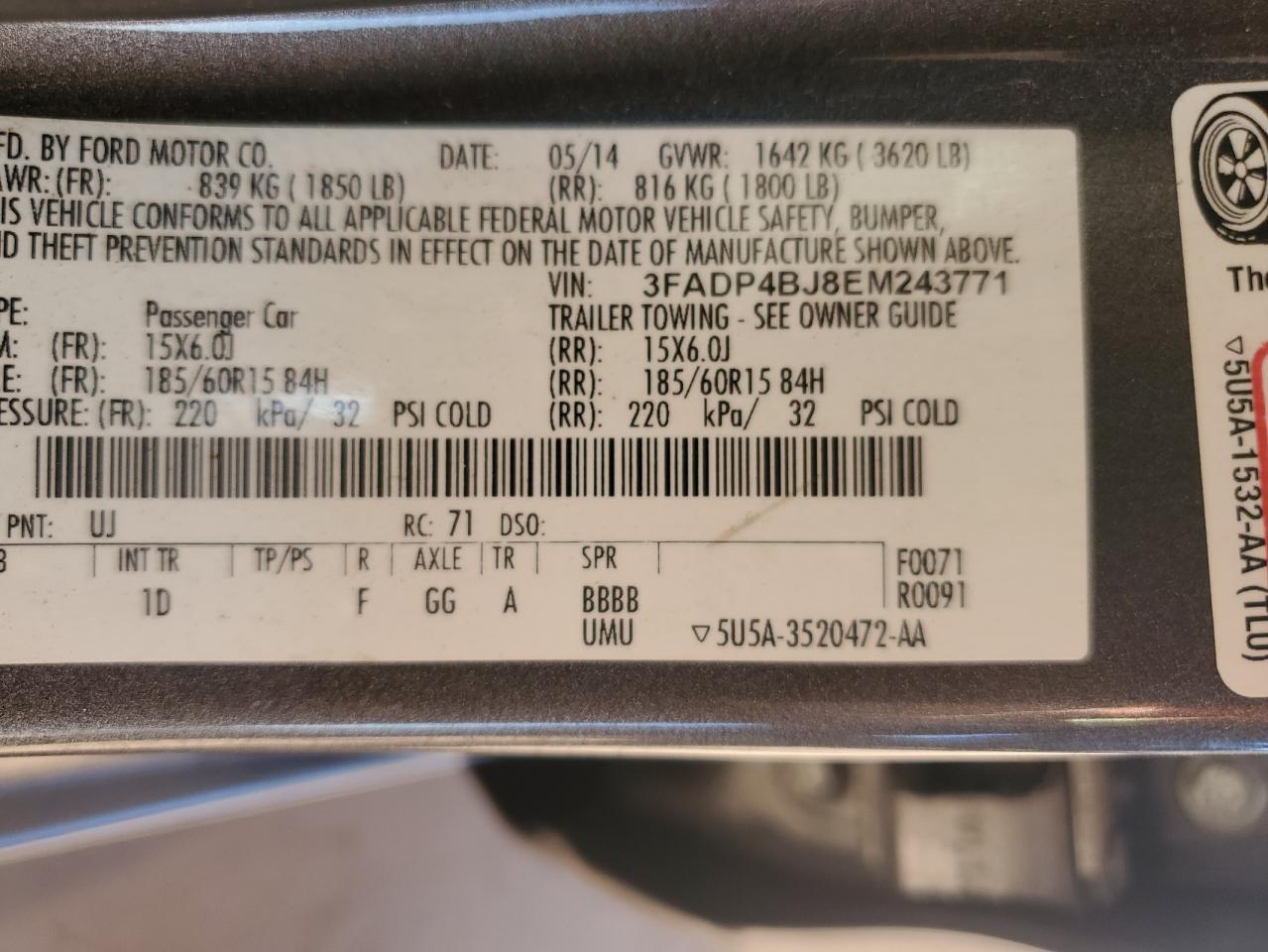 2014 Ford Fiesta Se VIN: 3FADP4BJ8EM243771 Lot: 92124425