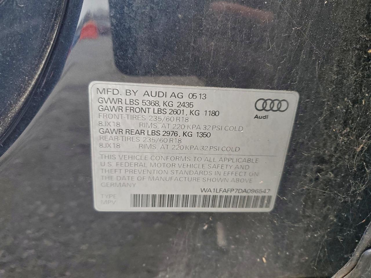 2013 Audi Q5 Premium Plus VIN: WA1LFAFP7DA096547 Lot: 94339645