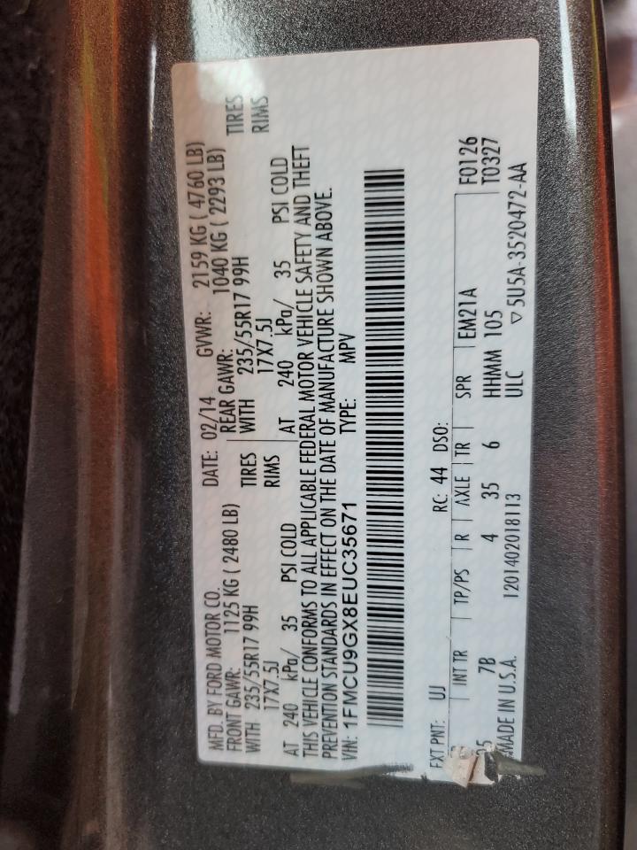 2014 Ford Escape Se VIN: 1FMCU9GX8EUC35671 Lot: 92224805