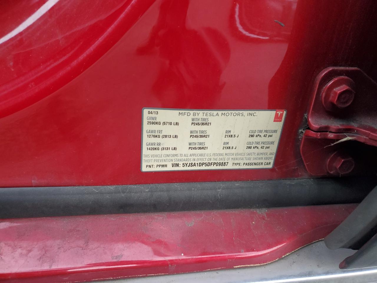 2013 Tesla Model S VIN: 5YJSA1DP5DFP09887 Lot: 92165475
