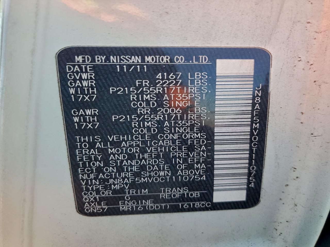 2012 Nissan Juke S VIN: JN8AF5MV0CT110754 Lot: 92747245