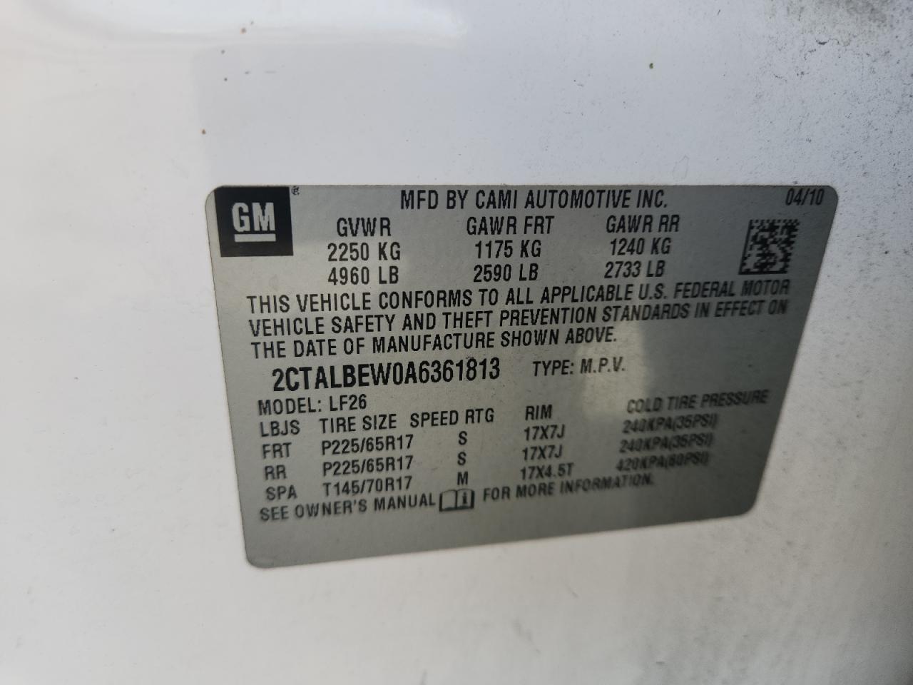 2010 GMC Terrain Sle VIN: 2CTALBEW0A6361813 Lot: 90798225