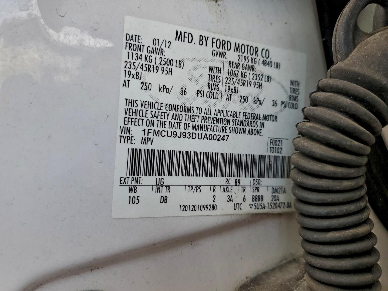 2013 Ford Escape Titanium VIN: 1FMCU9J93DUA00247 Lot: 89845675