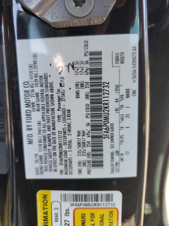 2019 Ford Fusion Sel VIN: 3FA6P0MU2KR112732 Lot: 90632145