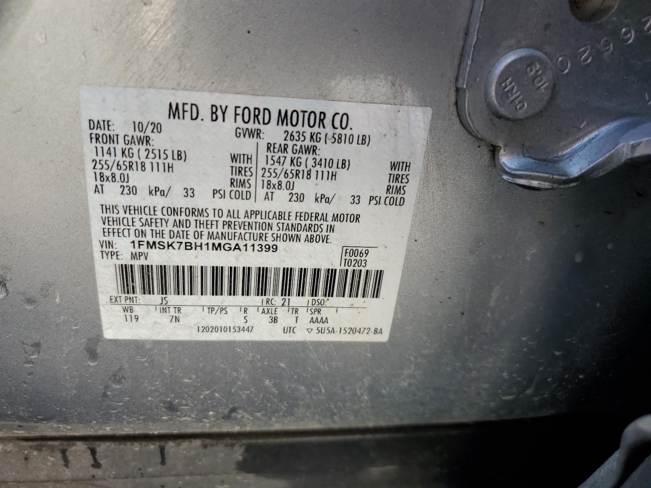 2021 Ford Explorer VIN: 1FMSK7BH1MGA11399 Lot: 93494715