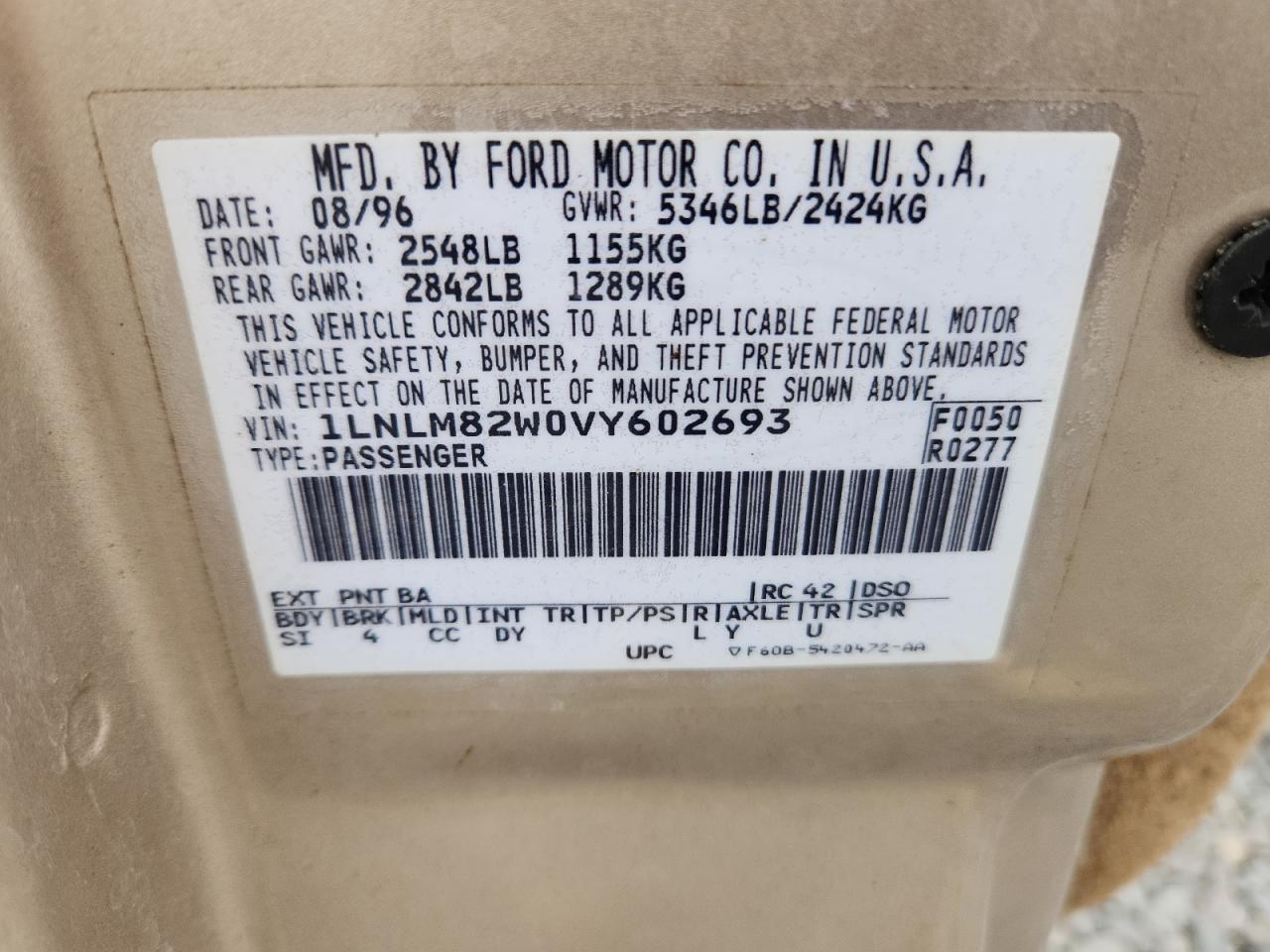 1997 Lincoln Town Car Signature VIN: 1LNLM82W0VY602693 Lot: 93852125